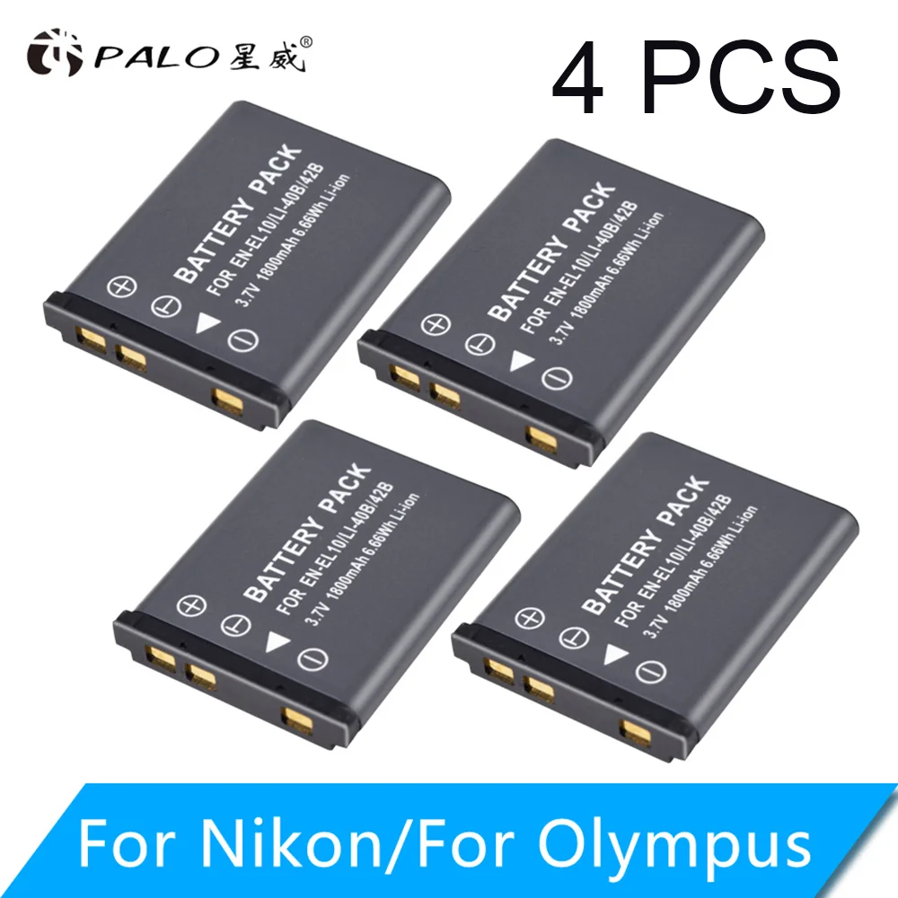 PALO 3,7 V 1800mAh Li-40B Li40B Li 40B Li-42B EN-EL10 EN EL10 ENEL10 Аккумуляторы для цифровой камеры Olympus Nikon Fujifilm Kodak - Цвет: 4PCS