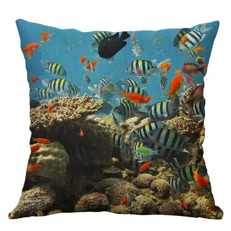 

Pillow Linen Scenery Cushion Decor Cotton Home Cover Case Ocean Fashion 18''