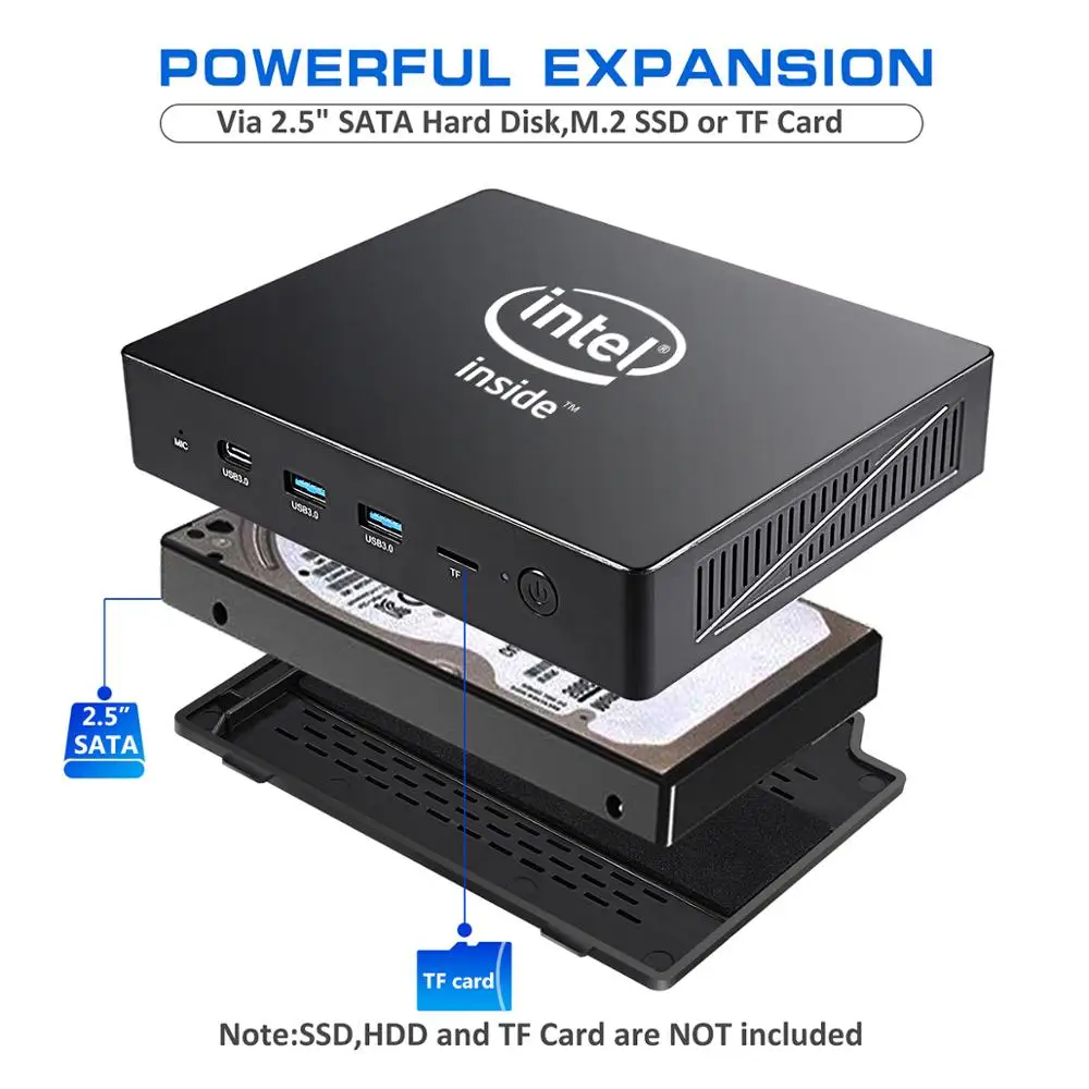 Безвентиляторный мини ПК WIN10 компьютер Intel Celeron J3455 4 ГБ/64 Гб BT4.0 type-C USB 3,0 2,4+ 5,8G Wifi VGA 4K HDMI Windows 10 NUC AK1