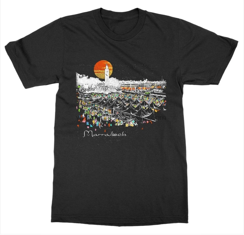 Футболка Летний стиль забавная Марракеш Марокко Souk район футболка Африка