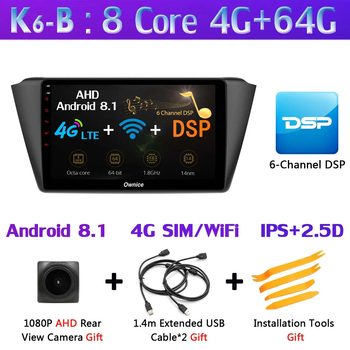 360 ° ×AHD панорамная камера 4G LTE Android 9,0 4 Гб+ 64 Гб DSP CarPlay Автомобильный gps радио плеер для Skoda Fabia mk3 - Цвет: K6-B