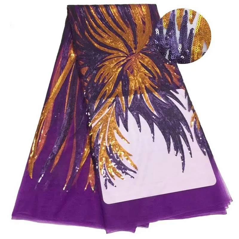 Фиолетовая + Оранжевая нигерийская кружевная ткань высокого качества вышитая