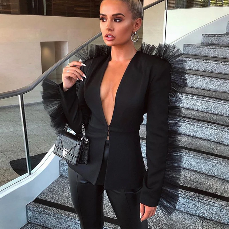 Articat сетки сплайсированные для женщин шикарный костюм сексуальный глубокий V