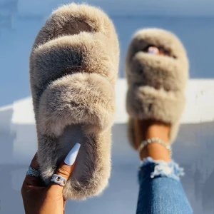 Шлепанцы женские зимние из искусственного меха, на плоской платформе, с массивным каблуком