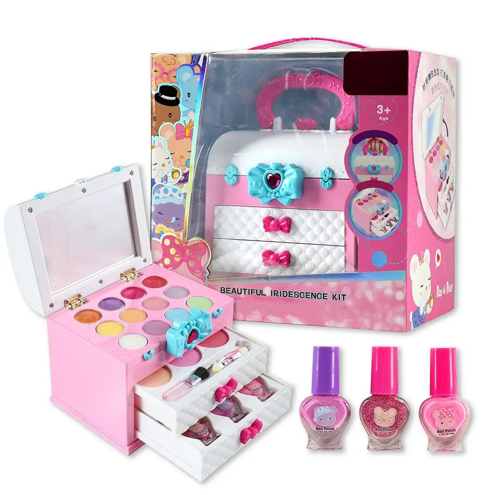 

Children's Makeup Cosmetics Playing Box Safe Nontoxic Watersoluble Makeup Toys Princess Makeup Girl Toy Lipstick Eye Shadow
