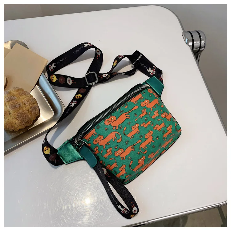 

Cartoon Print Strawberry Cat Leather Waist Bags Ladies Belt Bag Women Ins Hot Sale Pouch Wallet Small Travel Hip Chest Pack Bum