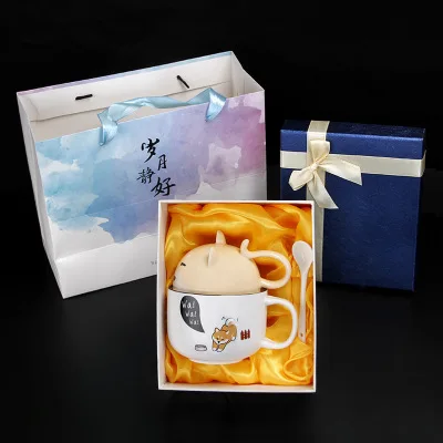 

With Cover Cute Dog Cat Claw Coffee Tea Mug Cherry Double-Layer Ceramic Juice Cup Transparent Pink Milk Mug Water Cup