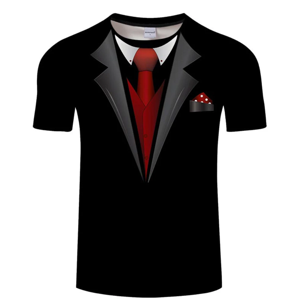 

Men's bow tie 3D T-shirt summer fashion shirt tuxedo retro tie suit T-shirt casual short-sleeved streetwear funny fake suit top