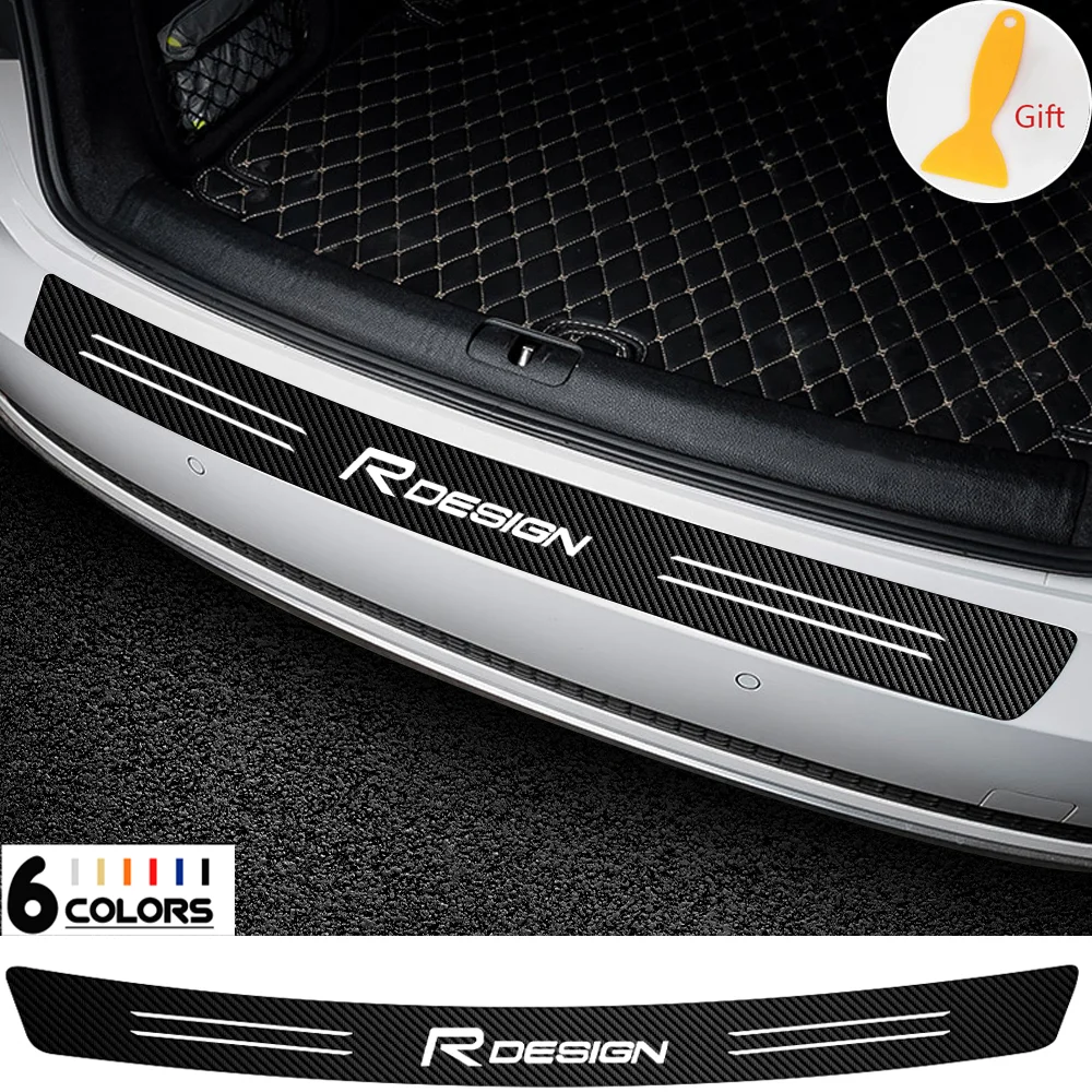 

1pc Carbon Fiber Auto Rear Bumper Trunk Protection Sticker Decal Car Styling For Volvo RDESIGN T6 AWD S40 S60 S90 Accessories