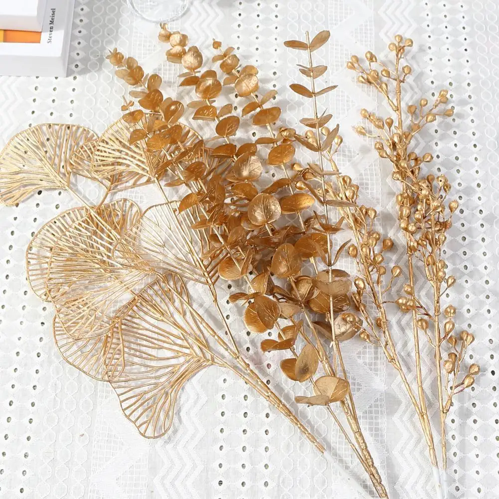 

Exquisite Artificial Plants Golden Eucalyptus Maple Leaves DIY Flower Arrangement Material Wedding Christmas Party Home Decor