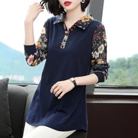 women long sleeve patchwork blouses shirts lady casual turn down collar spring autumn style blusas tops