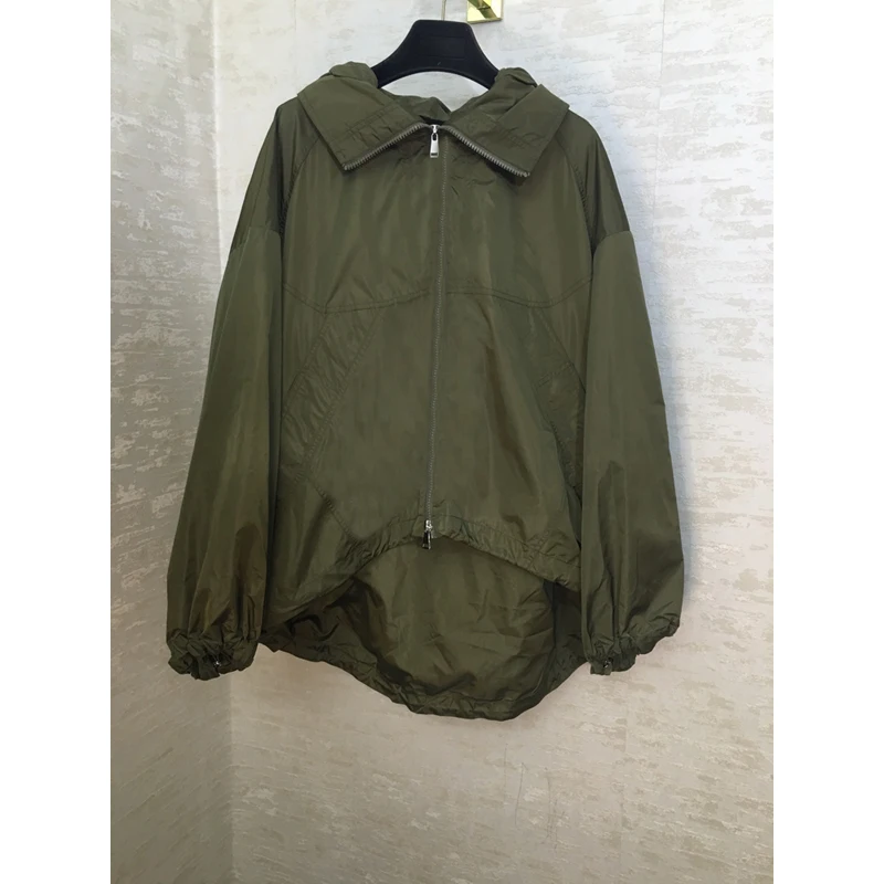 

Женская однотонная куртка на молнии, Повседневная тонкая куртка с длинным рукавом, капюшоном и отворотом, 10,40