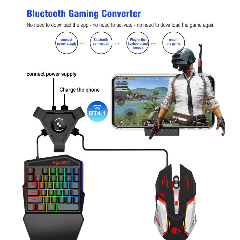 Plug and Paly Gamepad PUBG Mobile Controller Gaming Keyboard Mouse Converter For Android Phone Adapter for IOS Support Bluetooth