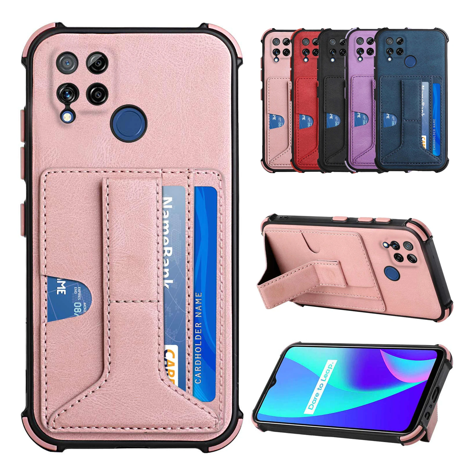 

Leather Case For Realme 5 8 Pro 7i C2 C3 C11 C12 C15 C17 C20 C21 C25 Narzo 20 30A Holder Card Slots Back Cover Stand Shockproof