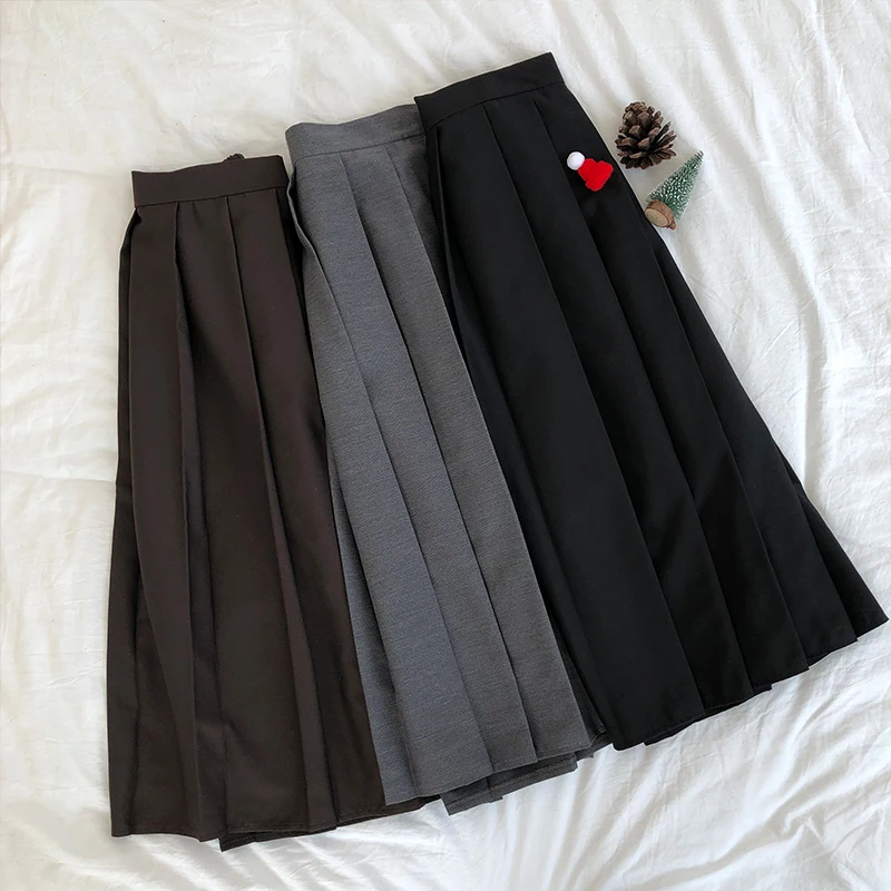 

3 Colors Spring And Atumn Women Long Pleated Skirt Fashion Solid Color High Waist A Line Long Skirts Womens (X150)