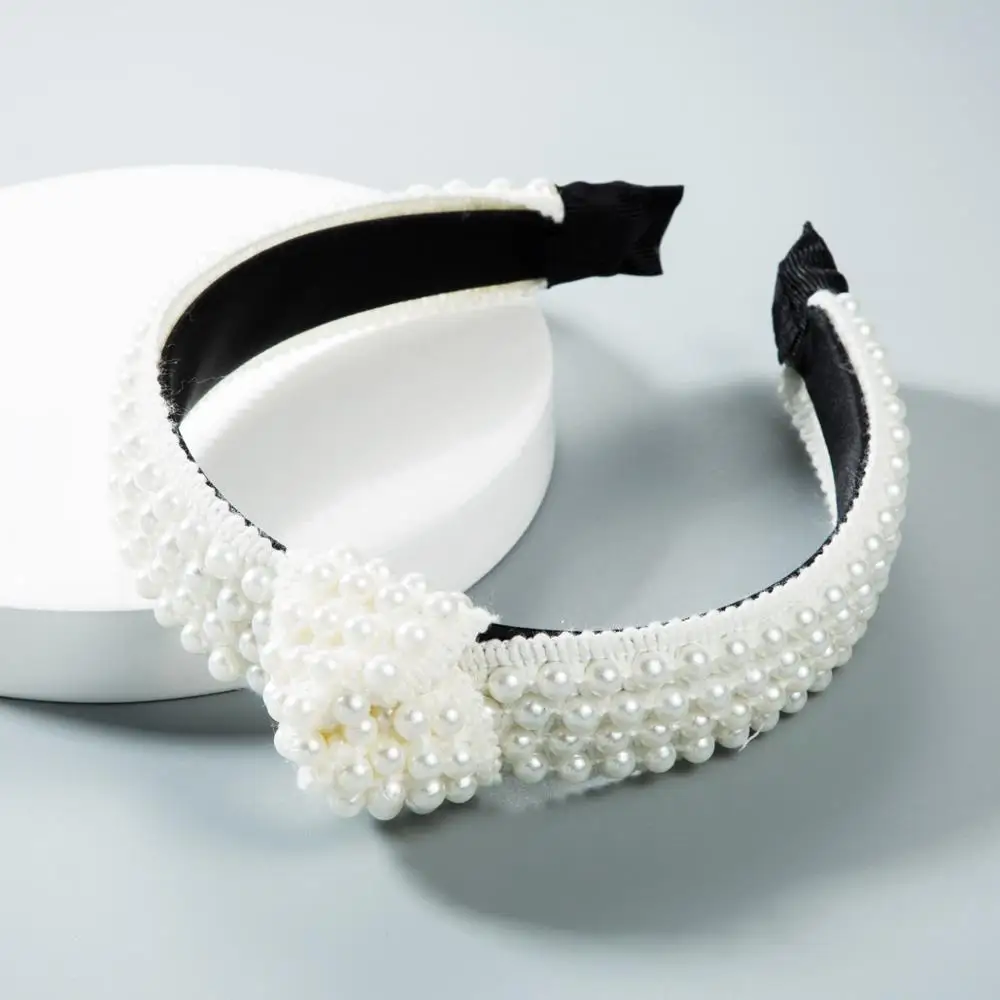 

Fashion Pearl Bezel Solid Knotted Hairband Headbands for Women Girls Knot Hair Hoop Band Korean Headdress Woman Accessories