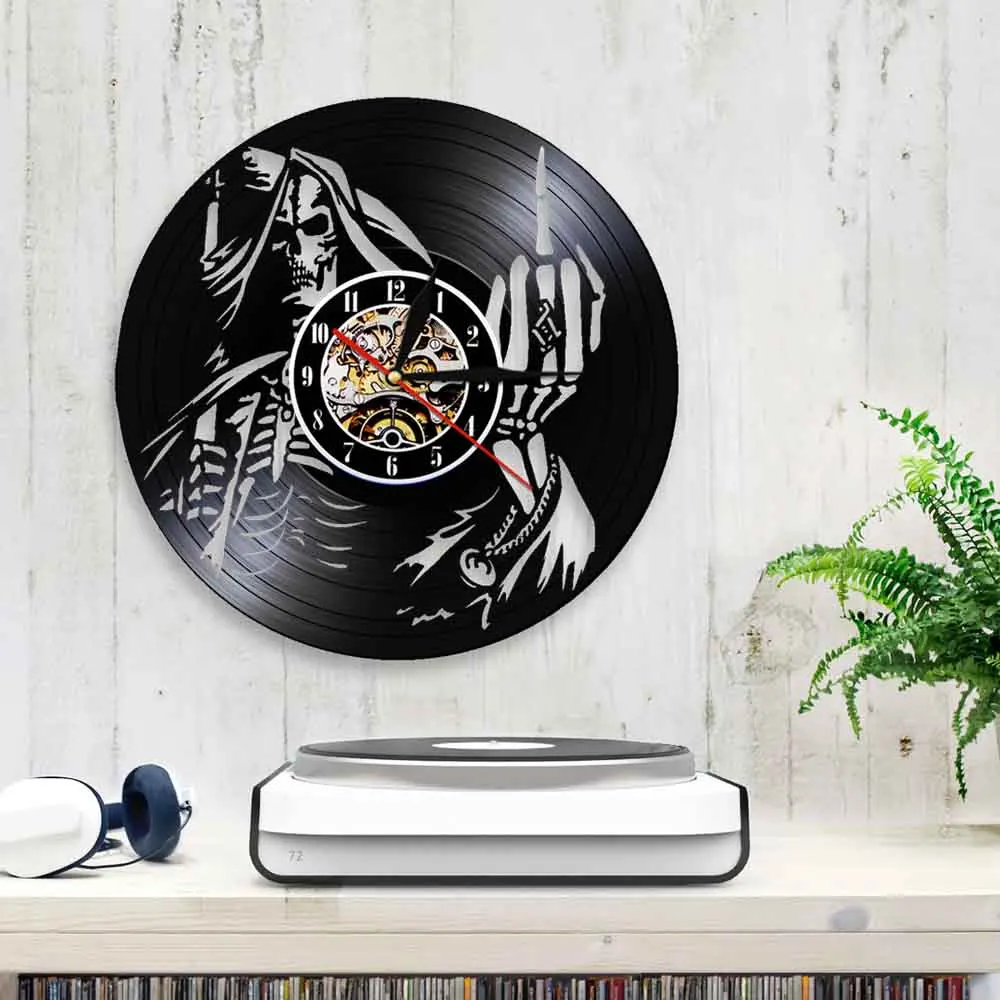 Рок череп дизайн CD виниловая запись настенные часы Череп Винтаж Черный искусство