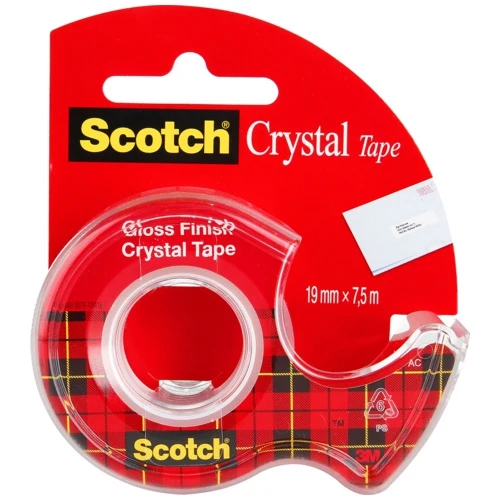 Клейкая лента SCOTCH Crystal 19 мм х 7 5 м на диспенсере | Канцтовары для офиса и дома