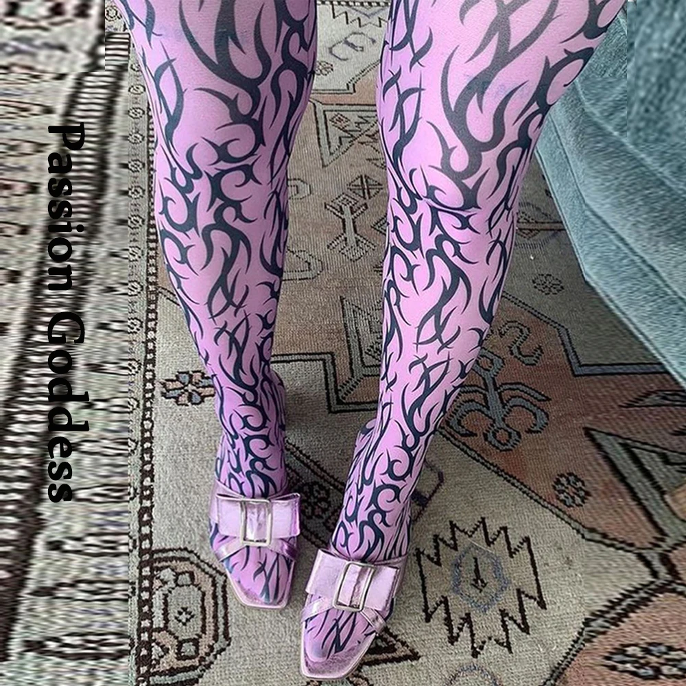 

Женские сетчатые леггинсы с принтом в стиле Харадзюку, облегающие колготки, уличная одежда, Y2K, праздвечерние чные леггинсы для девочек, эла...