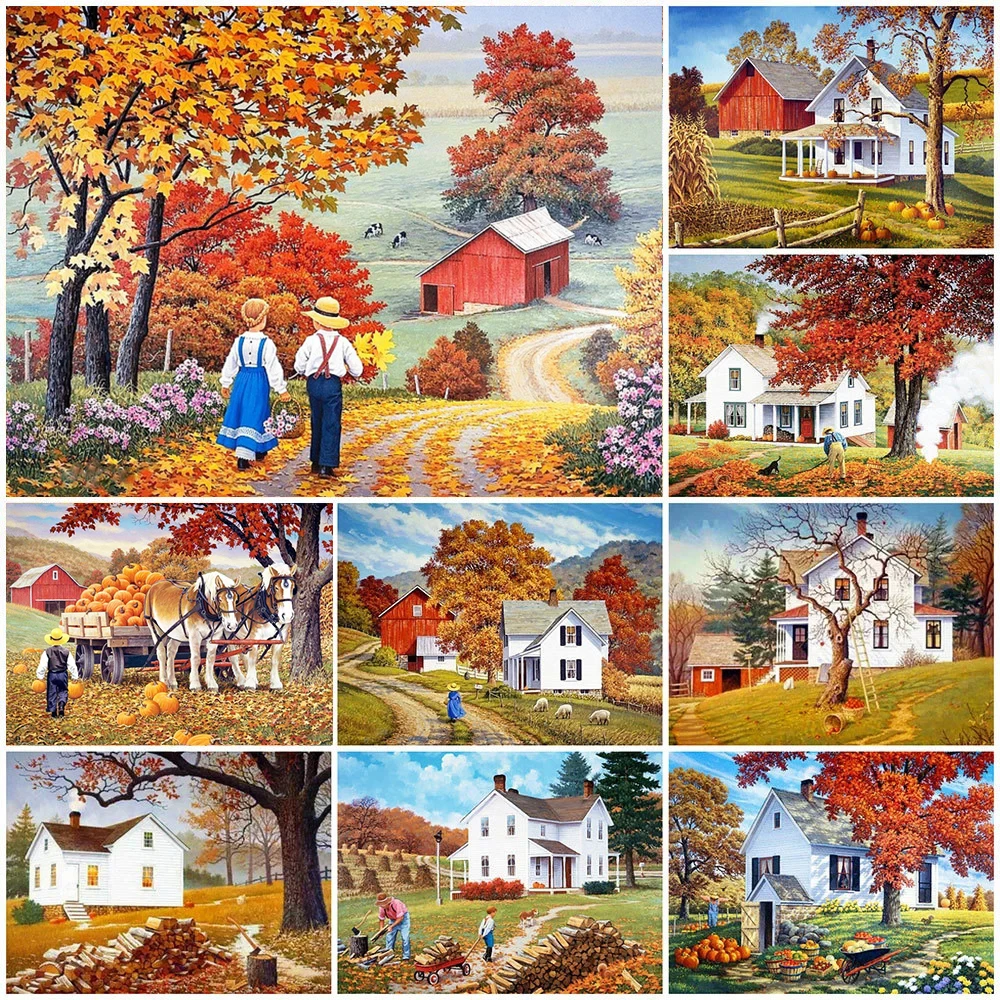 

Алмазная 5D Вышивка «сделай сам», пейзаж, дом, полная выкладка, алмазная живопись, осенние наборы для вышивки крестиком, мозаика, домашний дек...