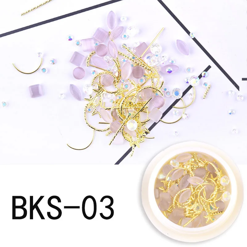 BKS-03 RWTT украшения ногтей золотые наклейки для ногтей Звезда Луна Стразы для ногтей Смешанные 3D Стразы Аксессуары для маникюра - Цвет: BKS-03