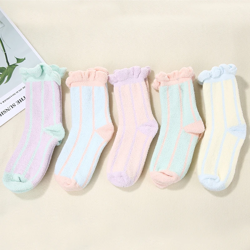 Новые Женские уютные полосатые носки зимние теплые сон кровать домашние