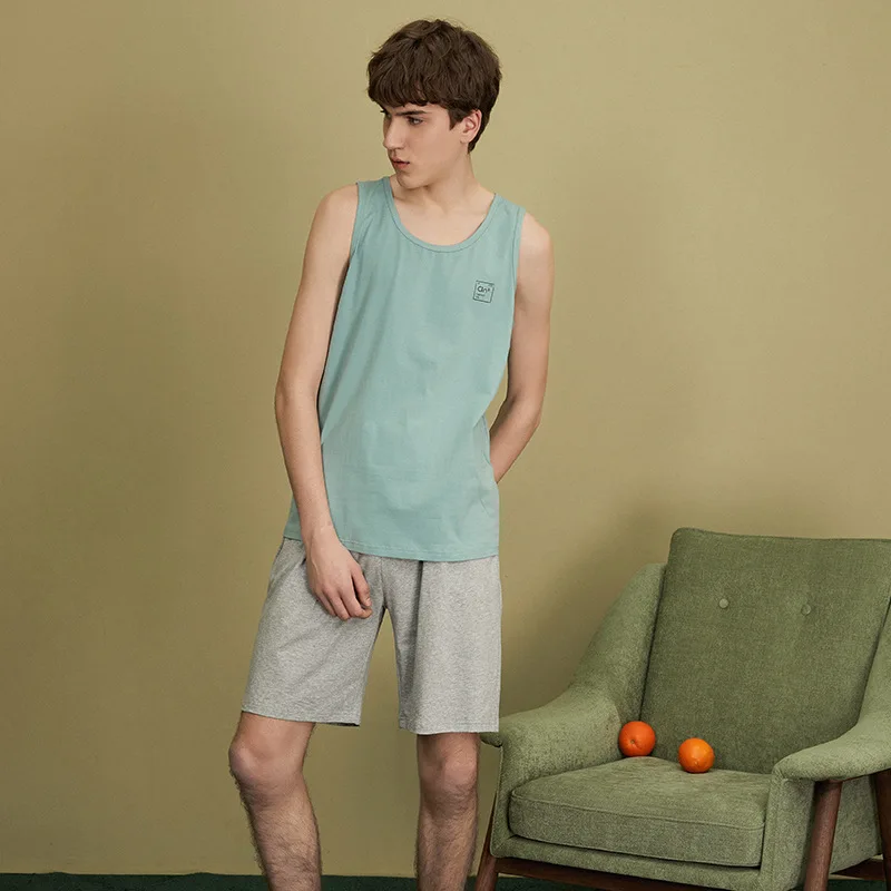 

Sleeveless Nightgown White Cotton Shorts Pajamas Sexy Mens Lounge Pants Pijamas Hombre Verano Manga Corta Schlafanzug