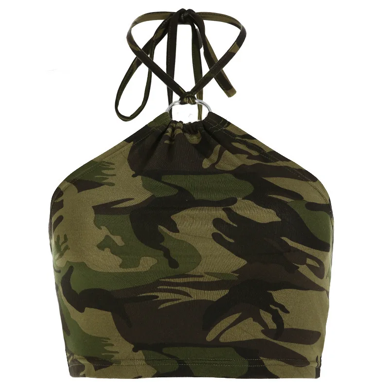 

Melos high-quality fashion European and American camouflage vest women's summer belly button halter sexy backless sleeveless top