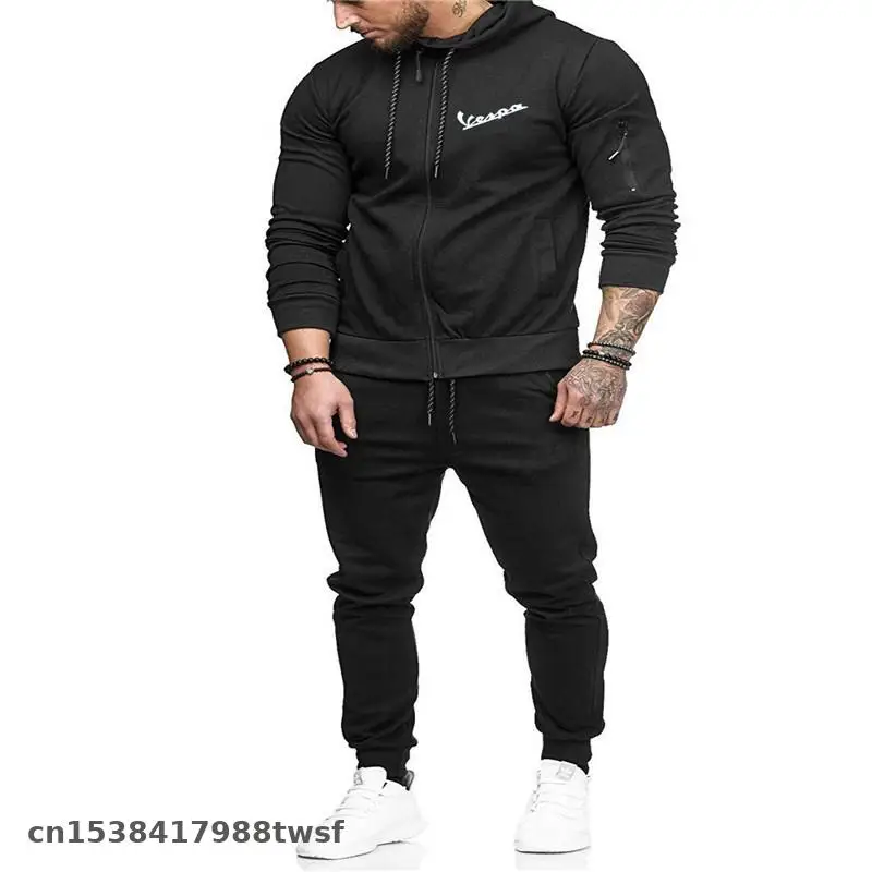 

New Men's Tracksuit 2 Pieces Set Hoodies+Pants Sport Suits fir for vespa racing Sweatshirt Zipper Men's Clothing Sets Sportswear
