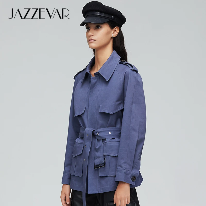 JAZZEVAR 2019 Новое поступление осенний тренч женское легкое хлопковое двубортное