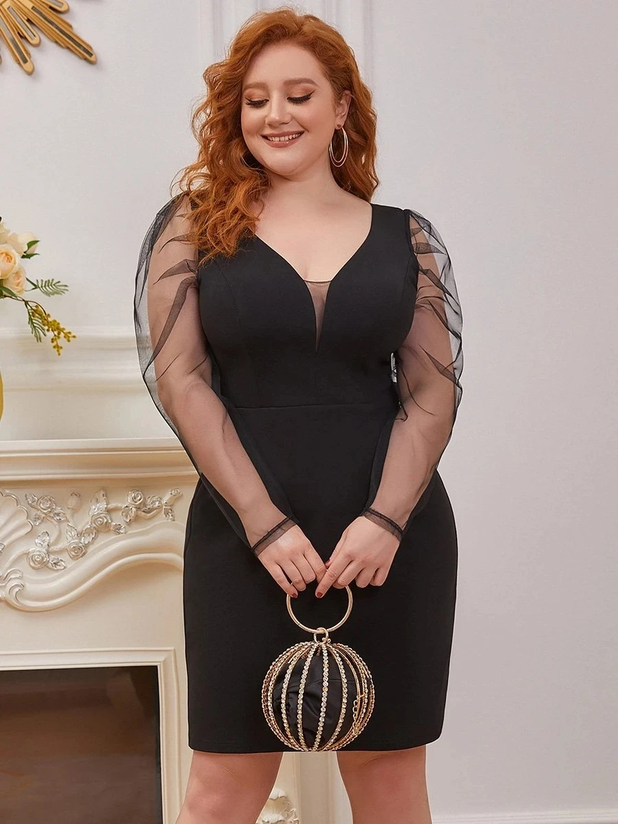

Elegant Wholesale See-through Puff Sleeves Cocktail Dress