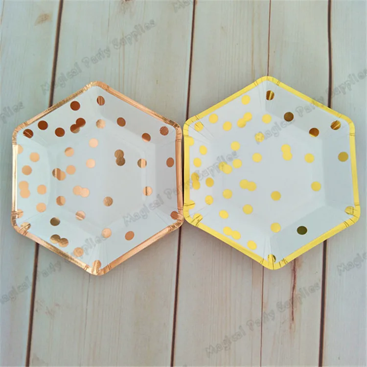 800pcs Gold Dessert Dishes Rose Paper Plates Polka Dot Marble Design Bridal Shower Cake Table Birthday Party Modern Decor|decoration