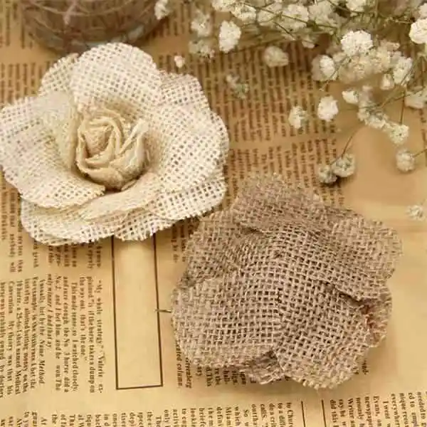 10 Pcs 9 cm Handmade Jute Hessian Burlap Flowers Rose Rustic Wedding Decoration Party DIY Supplies | Дом и сад
