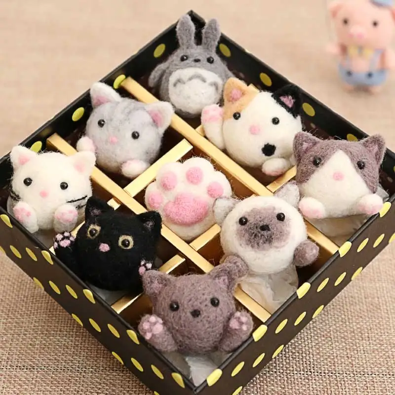 9 шт. один пакет DIY ручной работы кошка животных шерсть иглы фетр подарок ручной работы для друзей детей