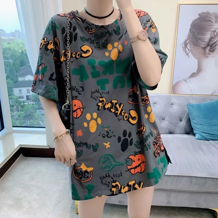 

Crew neck loose print graffiti T-shirt summer new fashion casual T-shirt