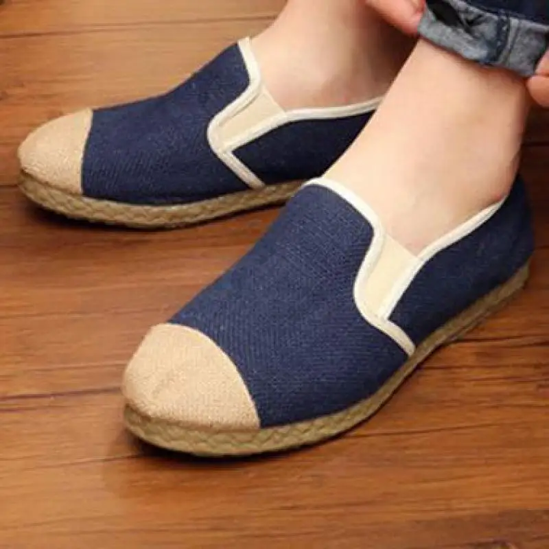 

Men Espadrilles Hemp Canvas Shoes Casual Mens Slip On Loafers Linen Handmade Cloth Shoe Man Breathable Lightweight Driving Shoes