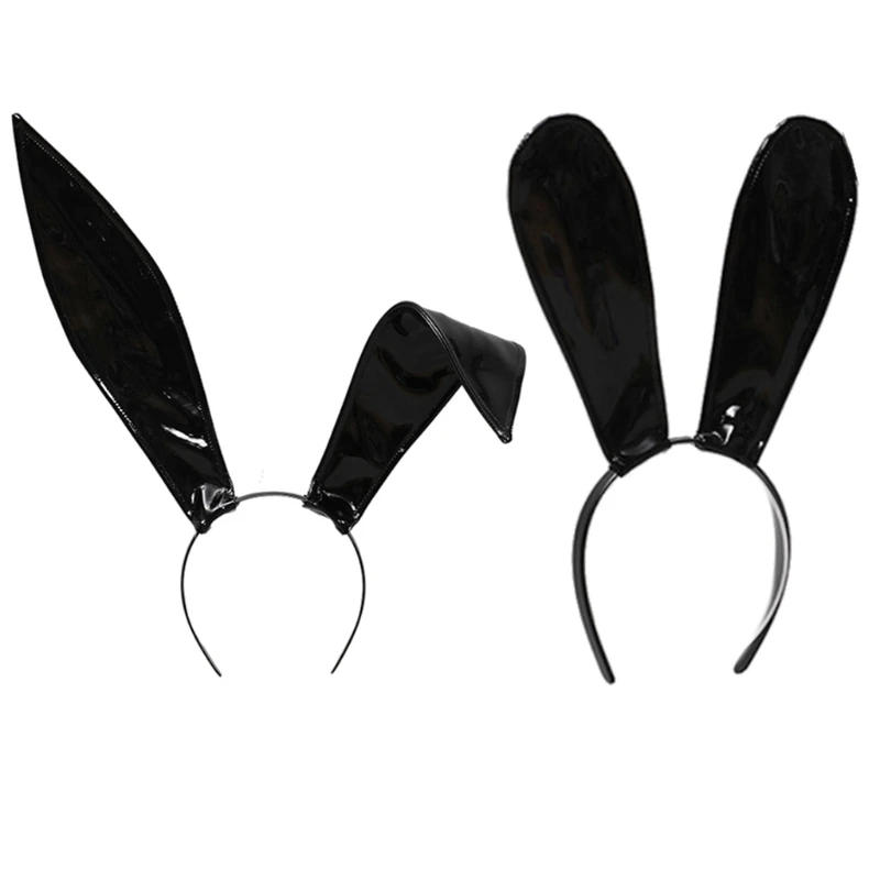 

Q1QA Rabbit Ears Headbands Leather Bunny Ears Hairband Sexy Hair Accessories Halloween Party Creatures Theme Costume