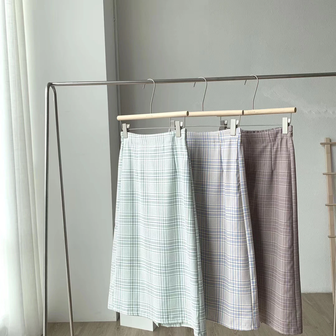 Женская винтажная юбка в клетку офисная средней длины с высокой талией корейская