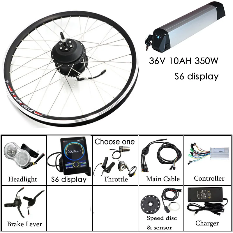 36V 10AH 350W S6 Комплект для переоборудования электрического велосипеда 36V10A комплект электровелосипеда Батарея Мотор колеса Набор для электровелосипеда конверсионный комплект ступицы Bicicleta электровилка - Цвет: 36V 10AH 350W S6