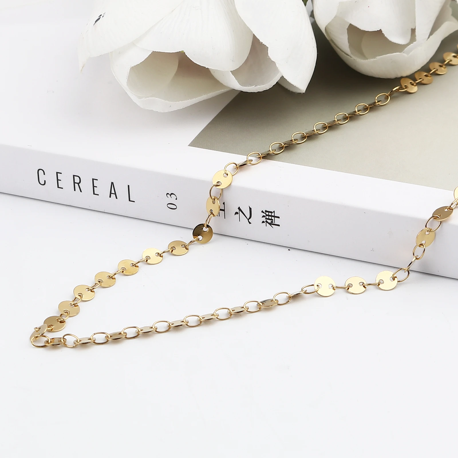 

Stainless Steel Link Chain Round Gold Color 4mm, 1 M