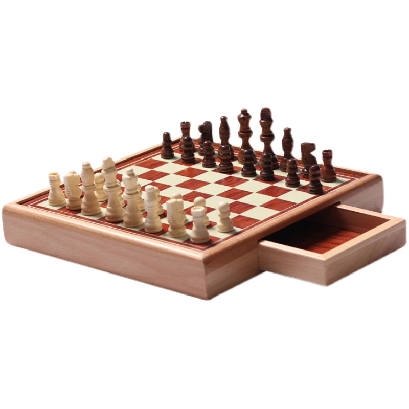 Professional Boutique Chess Set Birch Classic Solid Wood Coffee Table Drawer Style Storage Pieces Chess Children Gift Board Game