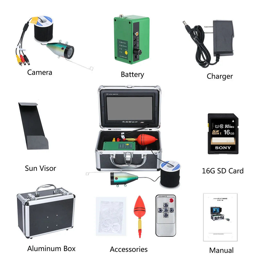 Продажа Подводная рыболовная камера HD DVR, экран 1280*720, двойная лампа, камера 1080P 15 м/30 м, запись 16 ГБ, для подледной рыбалки