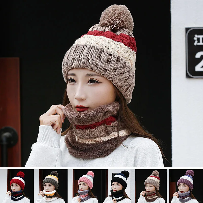 

Winter Women Thick Warm knitted Beanies Hats Beanie Skullies Hat Female knit Letter Bonnet Beanie Caps Outdoor Riding Sets