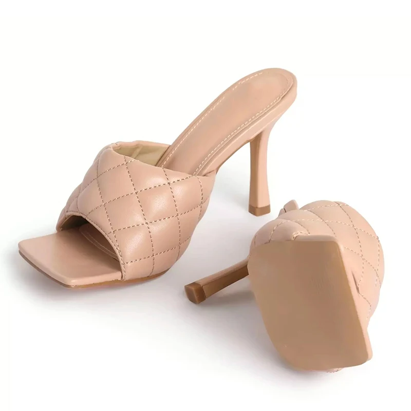 

ADBOOV Square Peep Toe High Heel Slippers Sandals Women Plus Size Summer Pumps Sexy Slides Women Mules