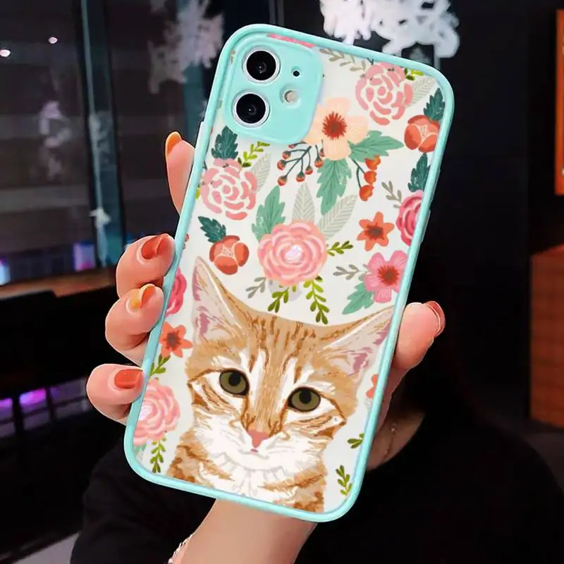 

Animal flower dog cat cute Phone Case Clear Funda matte transparent For blue iPhone 7 8 x xs xr 11 12 pro plus max mini