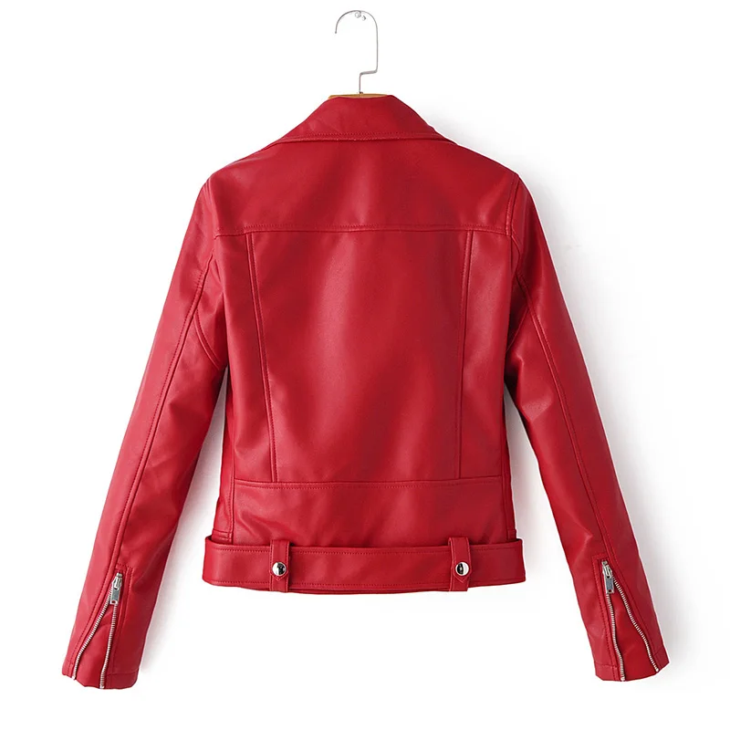 

Ly Varey Lin Women Pu Motorcycle Faux Leather Jackets Rivet Zipper Black Punk Coat Female Turndown Collar Outerwear With Belt