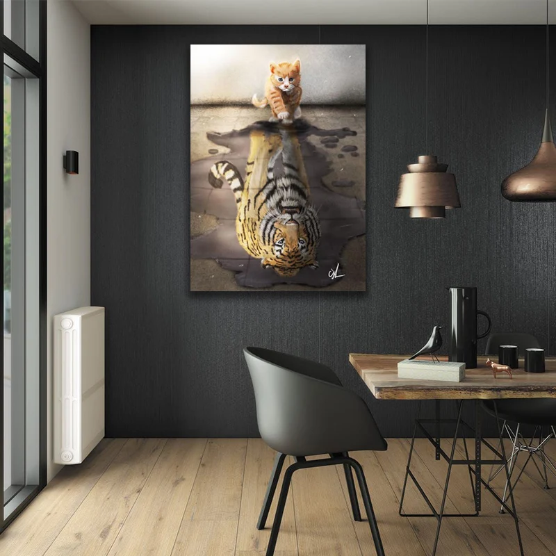 

Animal Canvas Painting Kitten Becomes Tiger Motivational Posters and Wall Decoration Print Pictures Office Study Home Decoration