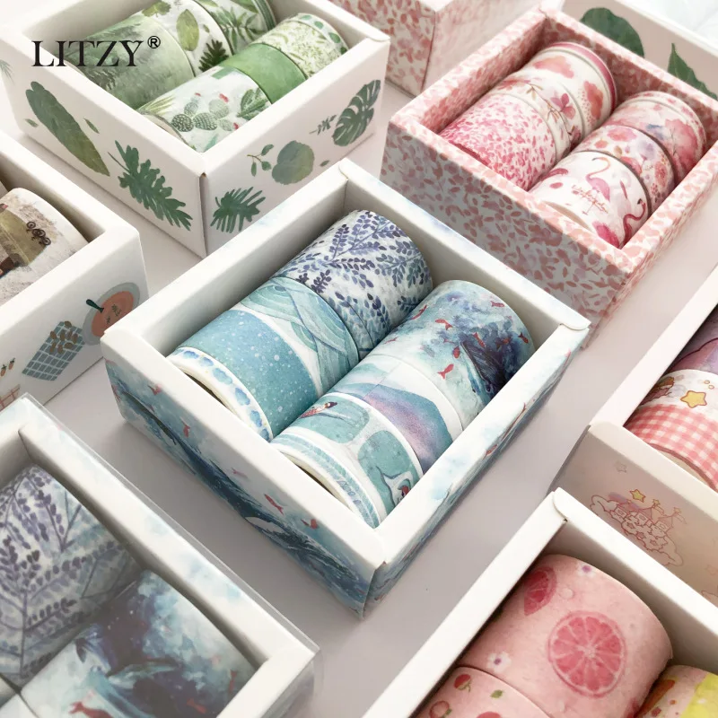 8 Pcs/pack Whale Ocean Journal Washi Tape Set Adhesive DIY Scrapbooking Sticker Label Masking Stationery School Supply | Канцтовары для
