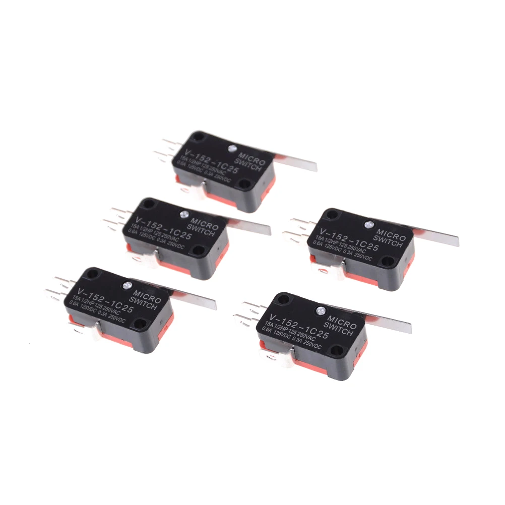 5 шт. концевой выключатель V-152-1C25 SPDT 1NO 1NC 3Pin короткие с прямым рычагом на шарнире