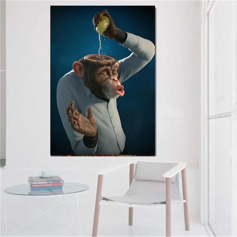 Современная забавная обезьяна лимонный постер и принты настенная Картина на